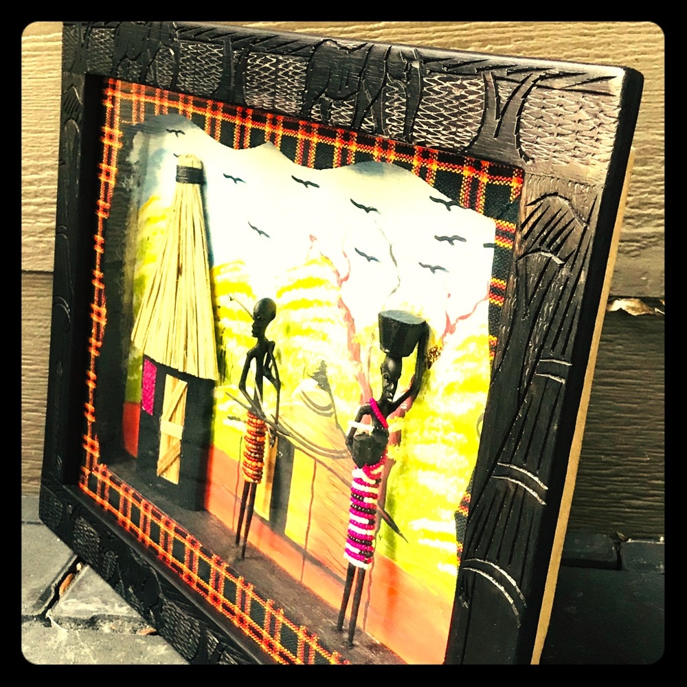 Glass Framed 3D Handmade African Wall Decor